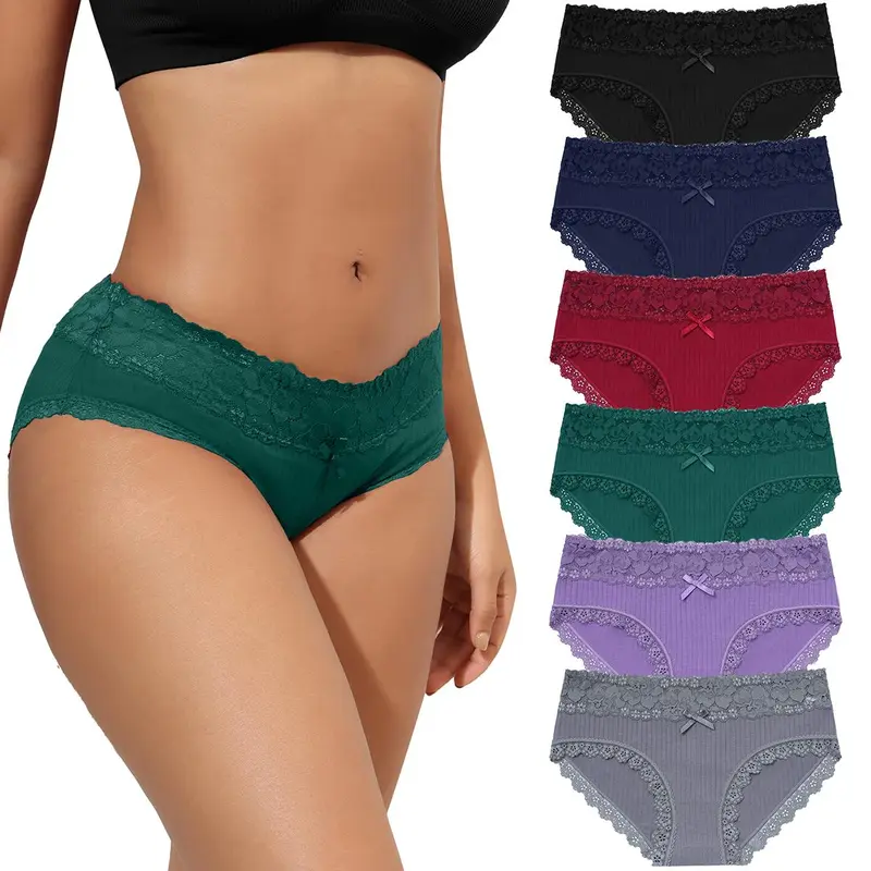 LEVAO Women's Cotton Bikini Underwear Breathable 6 Pack, Seamless Lace Hipster Panties for Everyday Comfort & Style, S-XXL