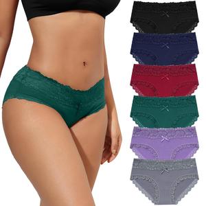 LEVAO 6 Pack Cotton Underwear for Women Breathable Lace Bikini Panties Ladies Hipster Underpants S-XXL Fit Clothes