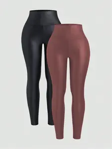 PU Women's Simple Y2K Style Casual Sexy Basic Layer Leggings, Womenswear