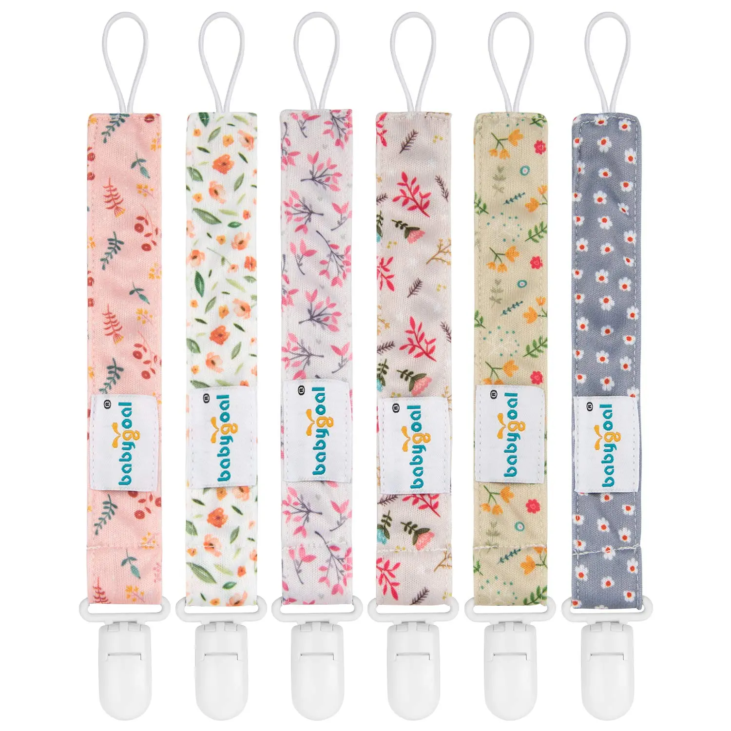 Floral Pacifier Clips, 6 Pack Binky Paci Holder Clips Leashes Fits for Most Baby Pacifiers and Binkies