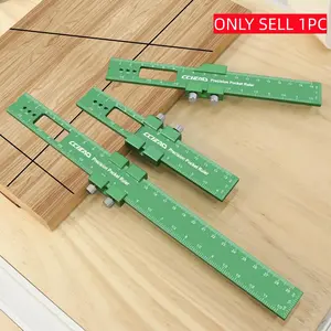 Woodworking Ruler, Precision Pocket Rulers, CCIEAO Scribing Ruler Metal Slide Stop Marking Ruler Metric Inch, Square Ruler Adjustable Sliding Ruler for Marking and Measuring Tool Hardware, Measuring Instrument