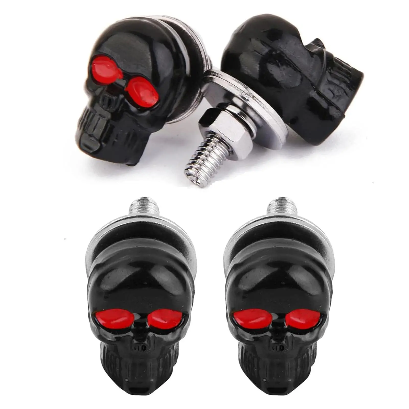 Skull License Plate Screws Universal Car Motorcycle License Plate Frame Bolts Fasteners 3D Skull Stainless Steel Windscreen Trim Cover Replacement Kit