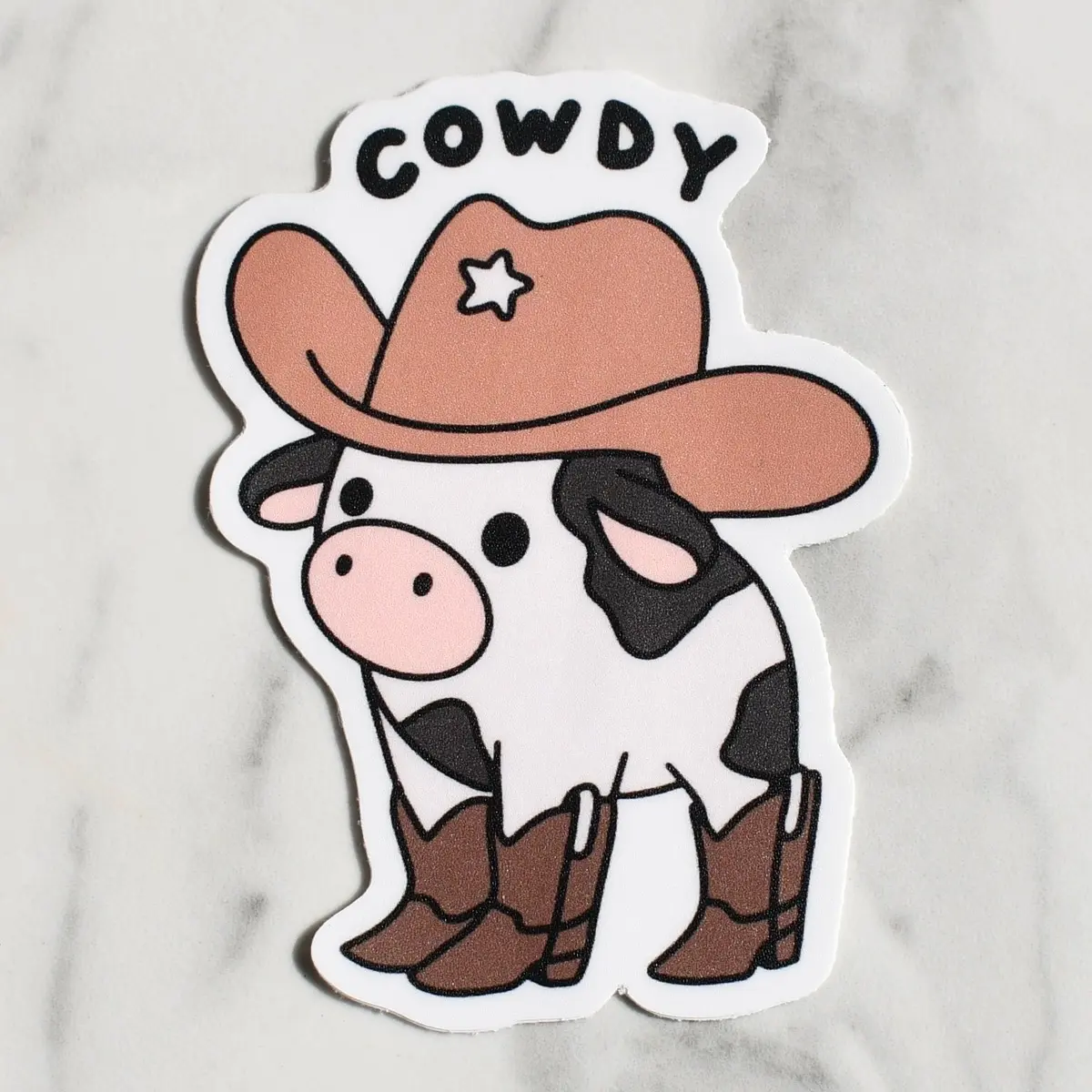 Cowdy Sticker | Cute Cow Sticker, Funny Humor Sticker, Durable Vinyl Waterproof Sticker, UV Safe Sticker, Cute Groovy Girly Retro Sticker