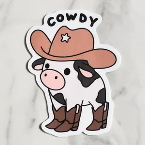 Cowdy Sticker | Cute Cow Sticker, Funny Humor Sticker, Durable Vinyl Waterproof Sticker, UV Safe Sticker, Cute Groovy Girly Retro Sticker