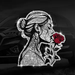 Dark Fantasy Beauty Rose Sticker, Sparkling Diamond Material, Self-Adhesive No Residue, Easy Installation, Sticker for Cars, Car Bumper, Truck, Motorcycle, Window, Laptop, Car Stickers, Automotive Decals, Best Gift