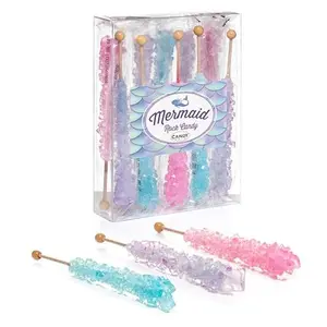 Candy Envy - Mermaid Rock Candy Sugar Sticks - 10 Individually Wrapped Treats - Pink, Light Blue, Lavender Party Favors