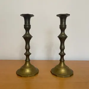 Vintage Brass Candlesticks Pair - 10 Inch Baluster Candle Holders