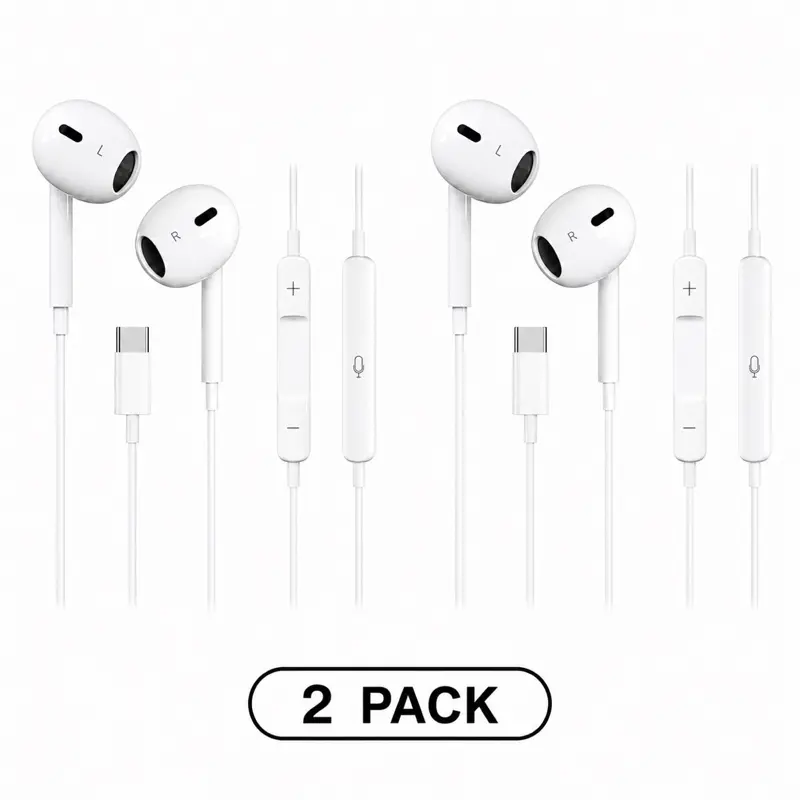 2-Pack USB C Headphones for iPhone 17/16/15 Pro Max Plus Type C Earbuds with Microphone & Remote Noise Cancelling Earphones for iPhone 17/16/15 Pro, iPad,Galaxy S25/S24/S23/S22/S21/S20/Ultra Note 10/20 MFi Certified Wired iPhone Earphone usb-c headphone