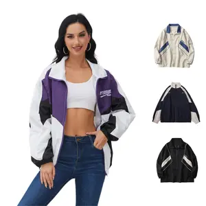 Gihuo Unisex Men Women Windbreaker Jacket Y2k Varsity Jackets Oversized Vintage 90s Jacket Casual Coats Tops Outerwear Long Sleeve Lightweight