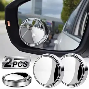 2Pcs 360 Degree Adjustable Blind Spot Mirror Car Auxiliary Rearview Convex Mirror Round Frame Wide Angle Mirrors for Car Reverse, Car Accessories