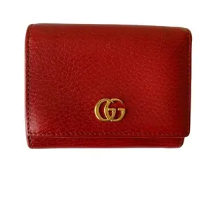 Pre-owned GUCCI Wallet Small Leather Goods GG Marmont red leather authentic with COA 3.2x4.5''