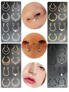 Fashion Stainless Steel Rhinestone Fake Nose Ring, Women's Daily Decoration, Clip-On Non-Pierced Nose Ring Jewelry, Body Jewelry, Accessories