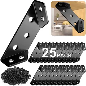 25 count Corner Brackets for  with 150 Screws,  Black Metal Furniture Corner Connector Shelf Brackets for , Universal Size Sturdy Angle Bracket Corner Brace  Mounting