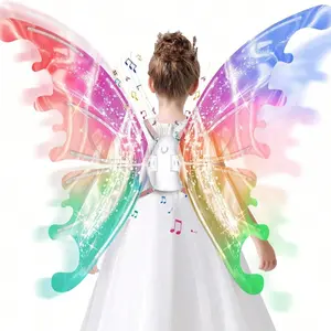 Fairy Wings and Music Toys Light Up Moving Butterfly Wings Halloween Valentine's Day Birthday Christmas Party Costume Princess Role Playing Dress Up Gift
