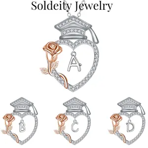 Graduation Necklace Class of 2026 Bachelor Cap Pendant with Rose Flower College High School Graduation Inspiring Jewelry for Women
