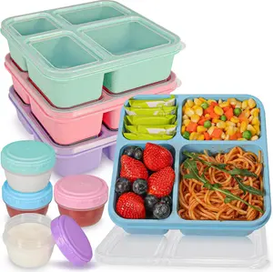 Original Design Lunchable Container Bento Box, 40OZ Large Snack Containers for Adults & Kids with 4 Compartments, 4 Pack Bento Lunch Box with Salad Dressing Containers, Microwave & Dishwasher Safe Classic Lid
