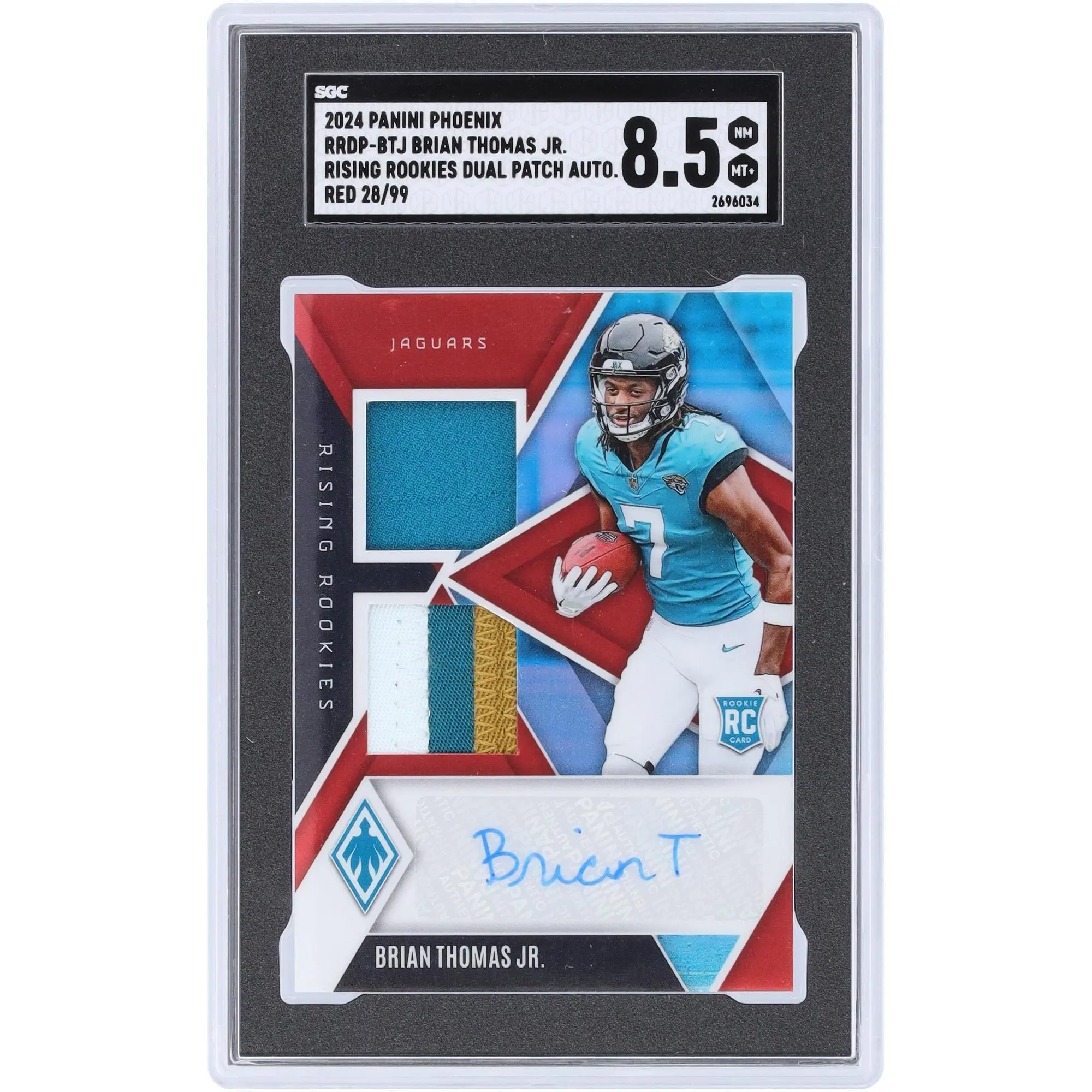Brian Thomas Jr. Jacksonville Jaguars Autographed 2024 Panini Phoenix Dual Relics #RRDP-BTJ #28/99 SGC Authenticated 8.5 Rookie Card - Fanatics Authentic Certified