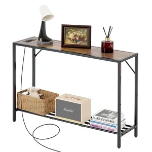 VEVOR Narrow Console Table, TikTokShopBlackFriday, 41.7" Behind Couch Table with Power Outlets, 2-Tier Long Entryway Table, Sofa Table with Metal Frame and Charge Station, for Entryway, Hallway, Living Room