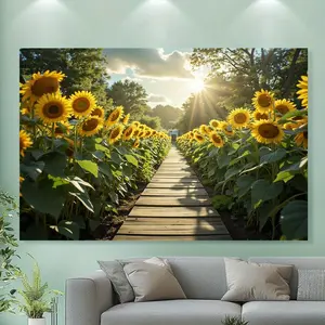 1pc Autumn Sunflower Garden Party Banner - Vibrant Polyester Wall Tapestry with Sunflowers & Pathway Design, Perfect for Weddings, Birthdays, Anniversaries, and All-Season Home Decor, Allseason De