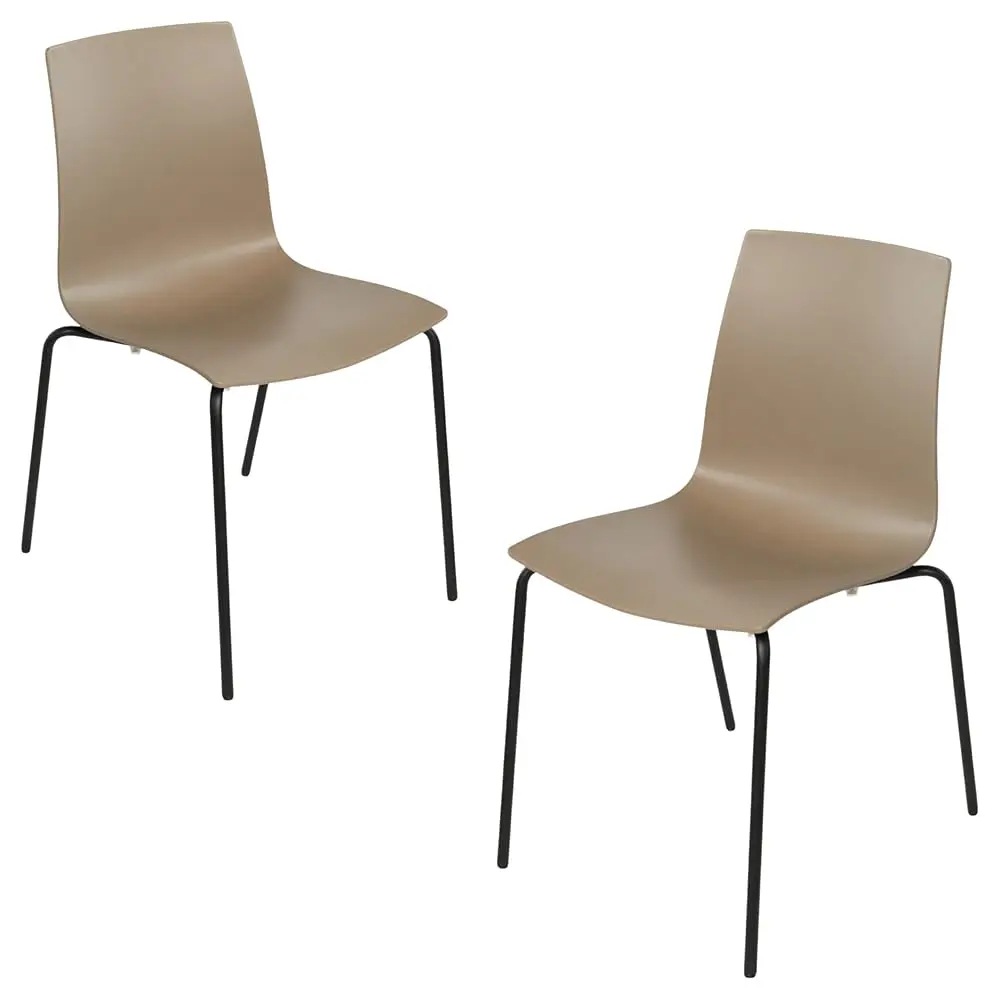 Furnish Theory Aero-S Pro Stackable Dining Chairs for Indoor/Outdoor Use with Taupe Glass Fiber Shell & Steel Legs (Set of 2)