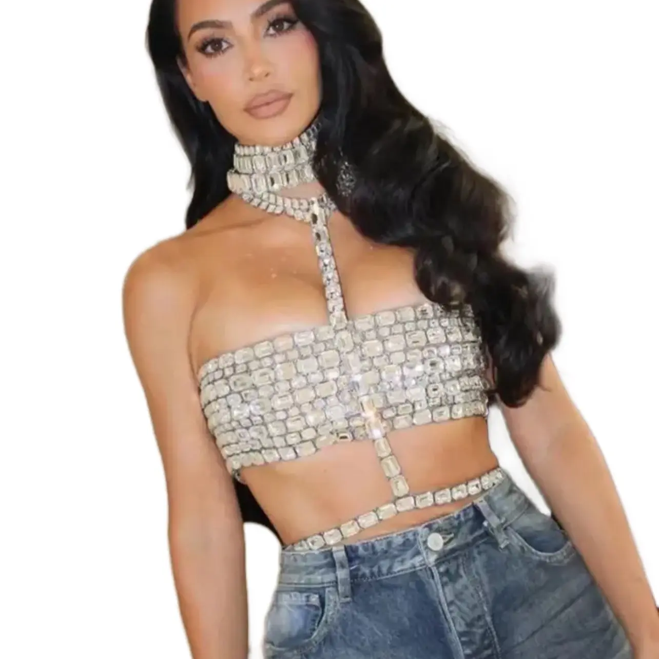 Celebrity chunky diamond tube top Womenswear Sleeveless Lady Short
