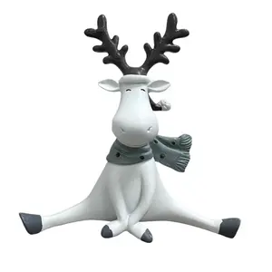 Christmas Reindeer Figurine Statue, Resin Craft Home Office Desktop TV Cabinet Decor, Outdoor Garden Ornament Holiday Gift, Home Ornaments