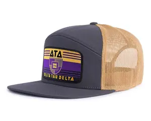 DELTA TAU DELTA 7-Panel Flat Grey and Gold Frat Hat by TAILGATE HATS