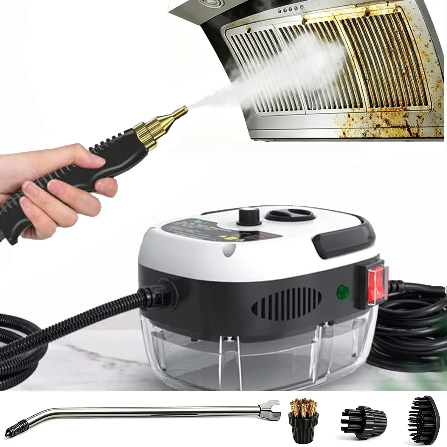 2500W Handheld Steam Cleaner – High-Temperature, High-Pressure Compact, Crevice-Handled, Non-Bleach Household Floor Tool with 4 Accessories for Car Detailing, Kitchen Grease Cleaning (Home Appliances, Vacuums & Floor Care), Handheld Steam Cleaners