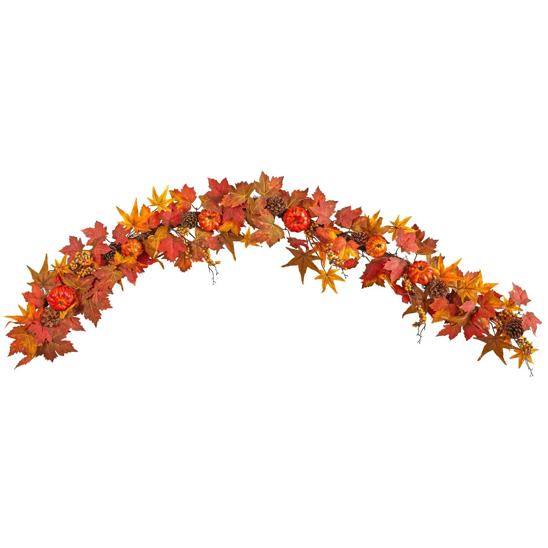 Nearly Natural 6' Maple Leaf, Pumpkin, Gourd &erry Garland
