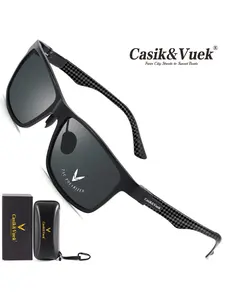 Men's Lightweight Carbon Fiber Sunglasses, Square Frame Magnesium Aluminum Alloy Polarized Vu400 Color-Changing Driving Outdoor Fishing