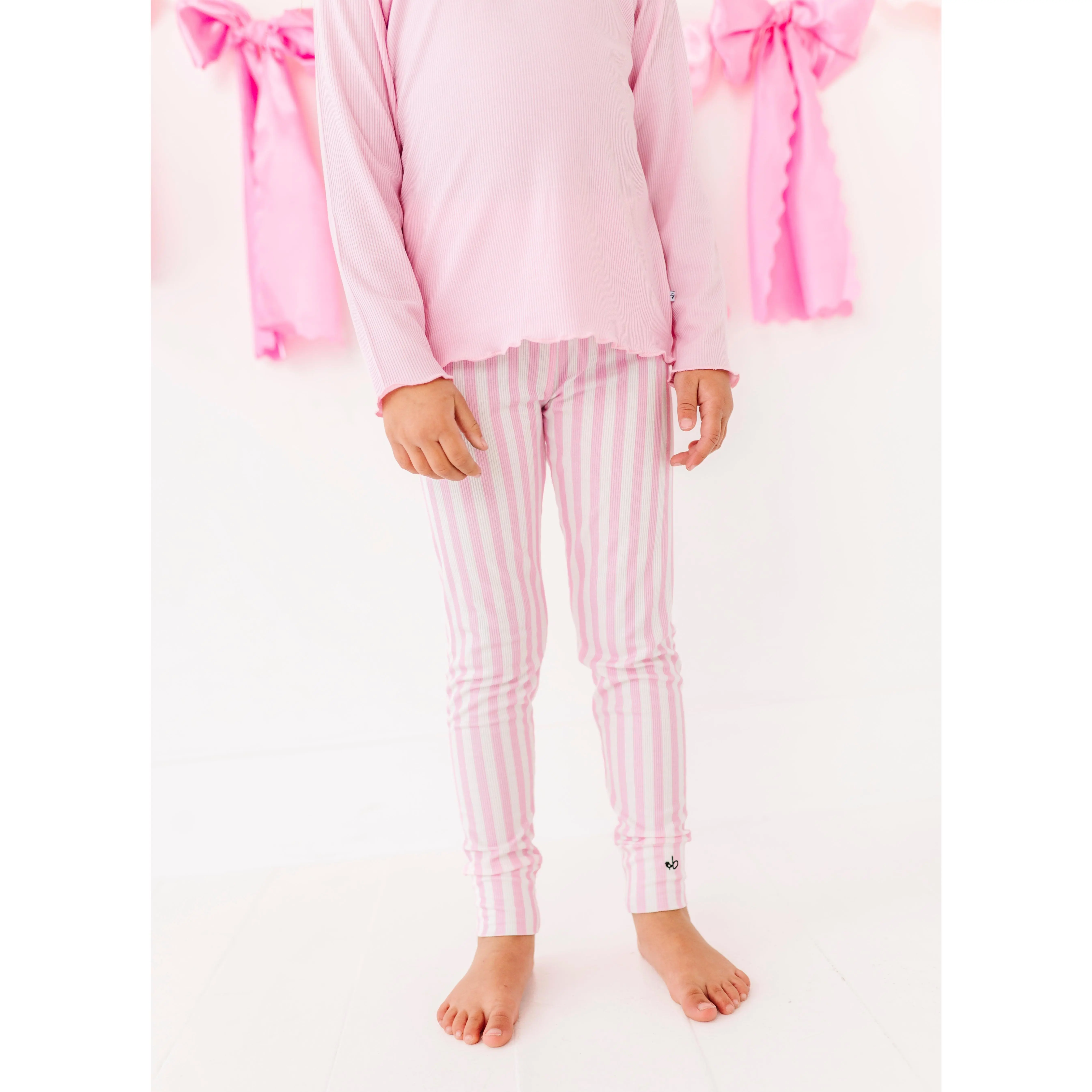Pink Stripe Ribbed Leggings