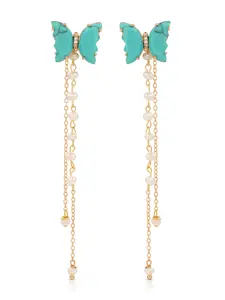 Ettika Turquoise Butterfly Dangle Earrings 18k Gold Plated Brass Reconstituted Turquoise Freshwater Pearl Post Closure 4.25" Length