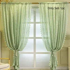 1pc Stick-On Lace Beaded Tulle Curtain, For Bedroom, Living Room, Kitchen, Window, Net Curtain Window, Home Decoration Curtain
