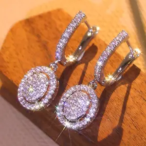 Sparkling Oval Cluster Set Full Zirconia Dangle Stud Earrings Wedding Bride Shiny Earring Jewelry Suitable for Daily Wear, Party Looks and Gifting Stylish Design for Both Daily and Party Occasions Mother's Day Gift