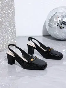 Women's Vintage Chunky Heel Open Toe Imitated Lizard Skin Metal Buckle Office Formal Shoes