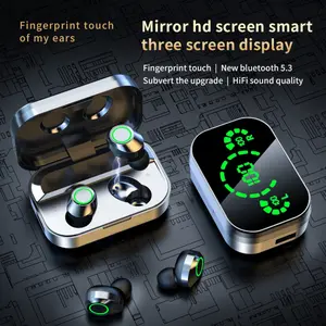 New TWS wireless earphones with LED mirror digital display charging case, deep bass, Type-C charging, ultra long battery life, 800mAh battery, suitable for iOS and Android