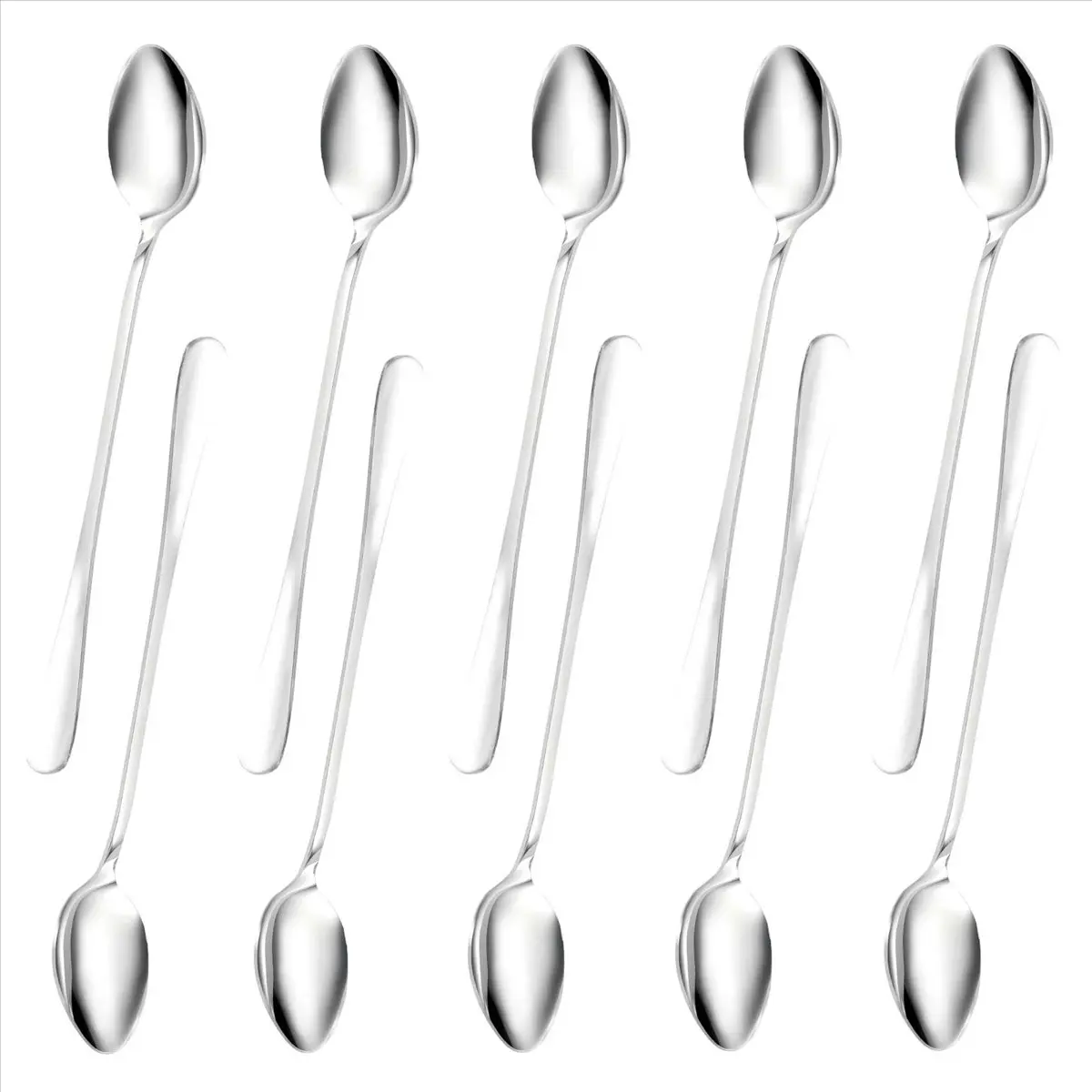 6pcs Long Handle Stainless Steel Cutlery Set - Tableware Utensils for Restaurants, Bars, Home Cafes, Tea Coffee, Coffee Making