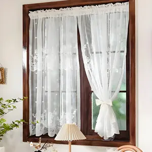 Lace Curtain, 2 Counts Romantic Style Short Curtain, Home Textile Window Curtain for Home Living Room Bedroom Decoration, Window Hanging