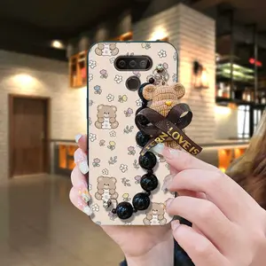 Black pearl pendant Waterproof Phone Case For LG Harmony4 protective case Anti-knock Dirt-resistant Cartoon cute soft case Bear bracelet silicone Skin-friendly feel