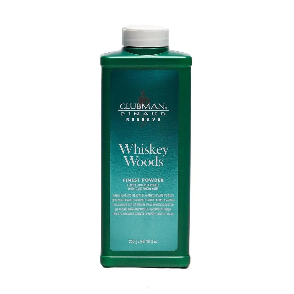 Clubman Reserve Whiskey Woods Body Powder for Men, Controls Odor and Prevents Chafing, Keeps Skin Dry, 9 oz, Anti-Perspiration, Body Care, Cosmetic, Fresh, Natural Starches, Normal, Fine Powder