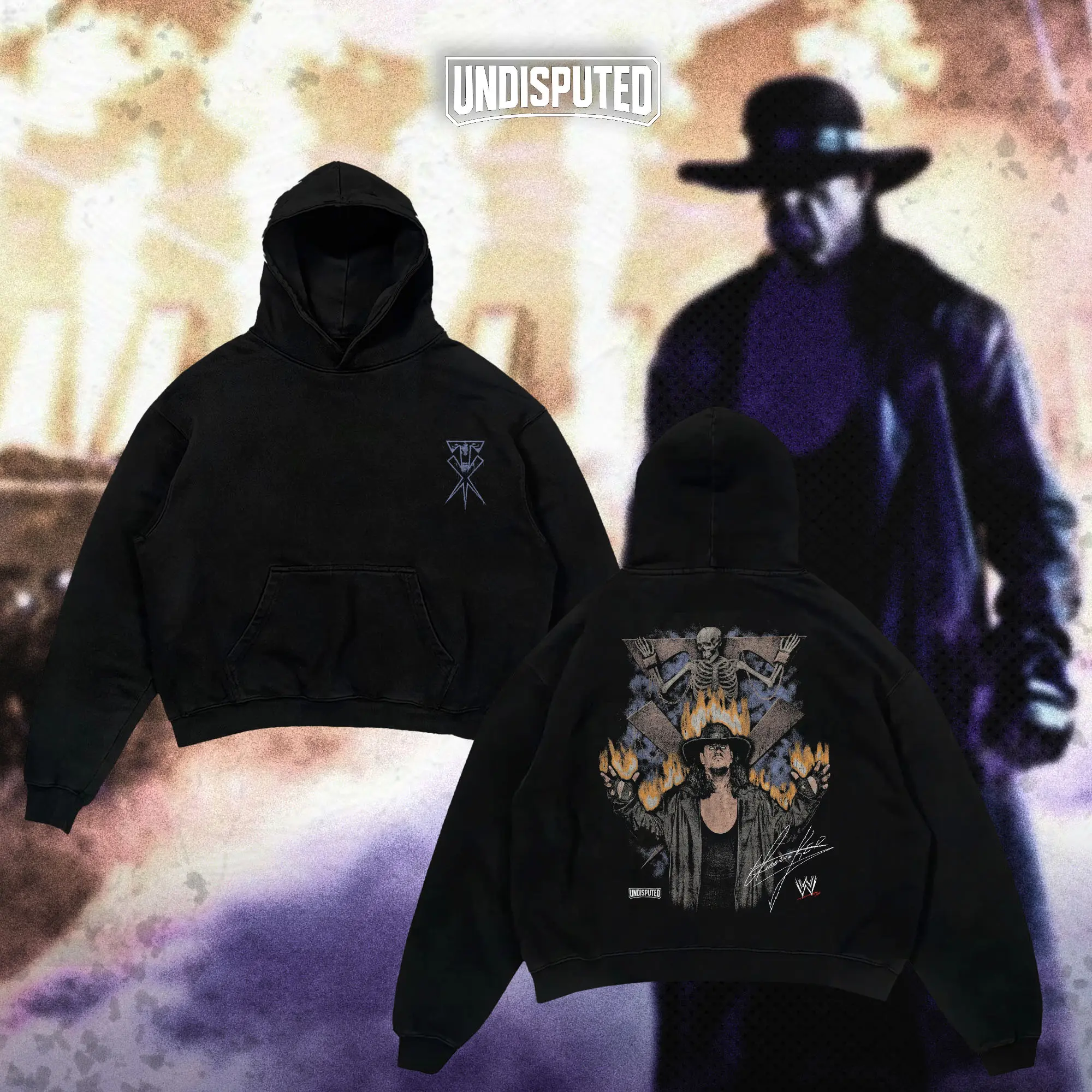 UNDISPUTED The Phenom Undertaker Heavy Cotton Shirt WWE Shirt The Deadman Wrestler Tshirt Hoodie Zip Up Hoodie Undertaker Jacket Wrestling Fan Apparel Menswear Direct-to-garment Breathable Printing