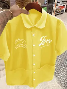 Men's Solid Classic Collared Short Sleeve Shirt, Regular Fit Casual Comfy Top for Summer, Men's Clothes for Beach Vacation, Casual Button Shirt