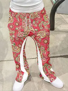 Y2K Classic Fashion Perris Pattern Casual Bellbottom Pants, "Ethnic Style" Sports Pants, Quality Retro Versatile Street Style, Men's and Women's Trendy Clothing