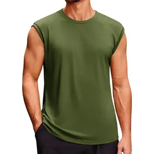 Runcati Men's Sleeveless Tank Tops Crewneck Casual Workout Gym Cut Off Muscle Fit T Shirt