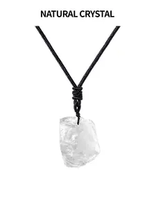 Natural Crystal Stone Pendant Necklace, Irregular Shaped Clear Quartz Stone Jewelry for Party, Daily Clothing Decor, Trendy All-match Jewelry for Birthday Gift, Boho Chic Crystal, Quartz Crystals