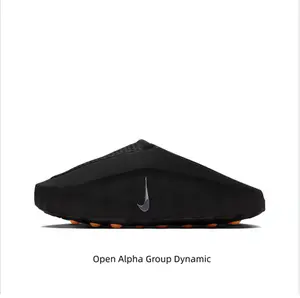 Black Thick-Soled Massage Slides, Orange Spherical Outsole, Breathable Fabric Upper, Pre-Game Recovery Tech Mules