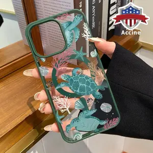 Magnetic Phone Case for iPhone 16 15 14 Pro Max 13 12 11 XR XS Plus E Turtle Haven Pattern Acrylic Back TPU Edges Clear support wireless charging Bumper Cover