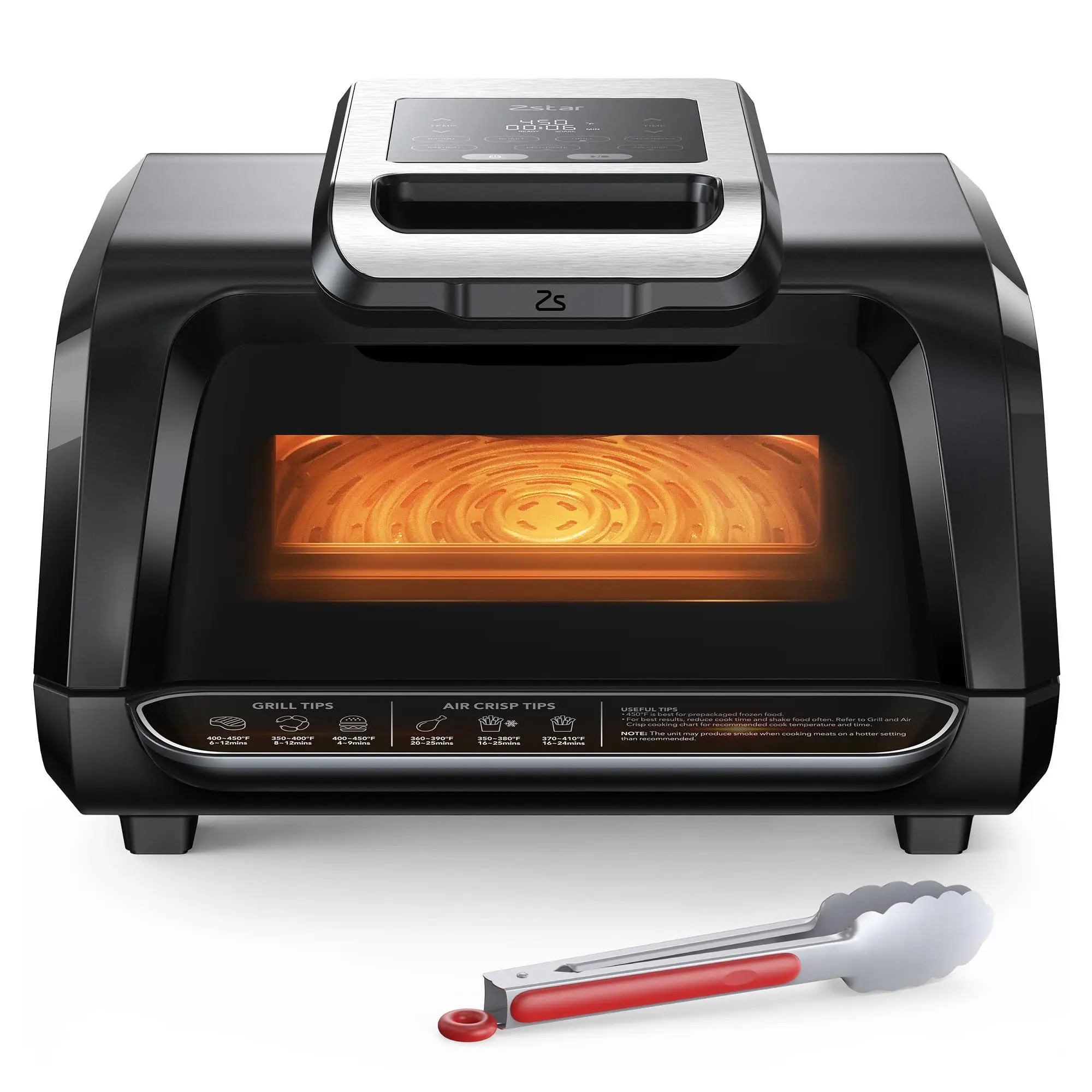 1750W Electric Air Grill Combo with See-Through Window - 7-In-1 Smokeless Indoor Grill & Air Fryer - Bake/Roast/Broil/Crisp with 4QT Capacity - Ideal for Healthy Grilling, Black