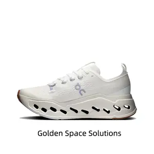 Off-white Thick-soled Hollow Cushioning Running Shoes, Breathable Knit Upper with Streamlined Hollow Outsole Design