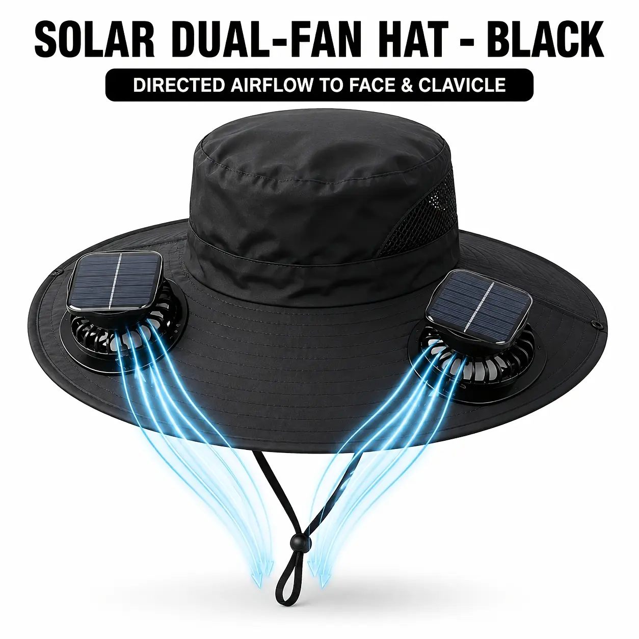 Unisex Solar Fan Hat with Dual Cooling Fans, USB Rechargeable Summer Wide Brim Waterproof Fishing Safari Cap, Outdoor Camping Hiking Bucket Hat, UPF 50+ UV Protection Breathable Sunshade Hat, Adjustable Sun Hat, Lightweight Outdoor Gear